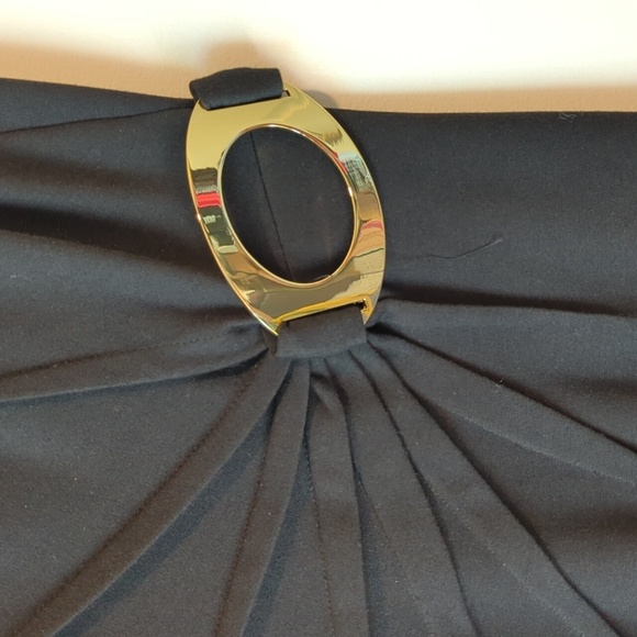 Calvin Klein Side-Ruched‎ Gold Accent Buckle Black Sheath Dress Size 8 - Picture 3 of 6